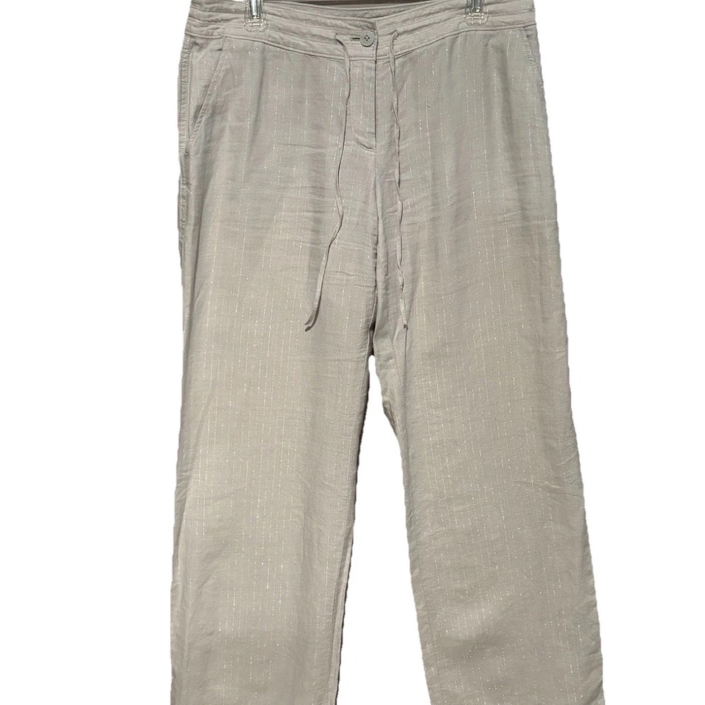 Size 10 Tommy Bahama Wide Leg Linen Drawstring Pants Women Silver Stripe